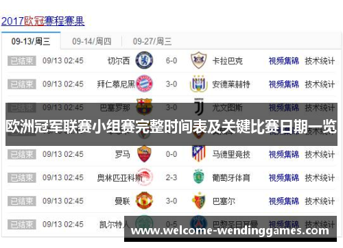 欧洲冠军联赛小组赛完整时间表及关键比赛日期一览 欧洲冠军联赛小组赛完整时间表及关键比赛日期一览